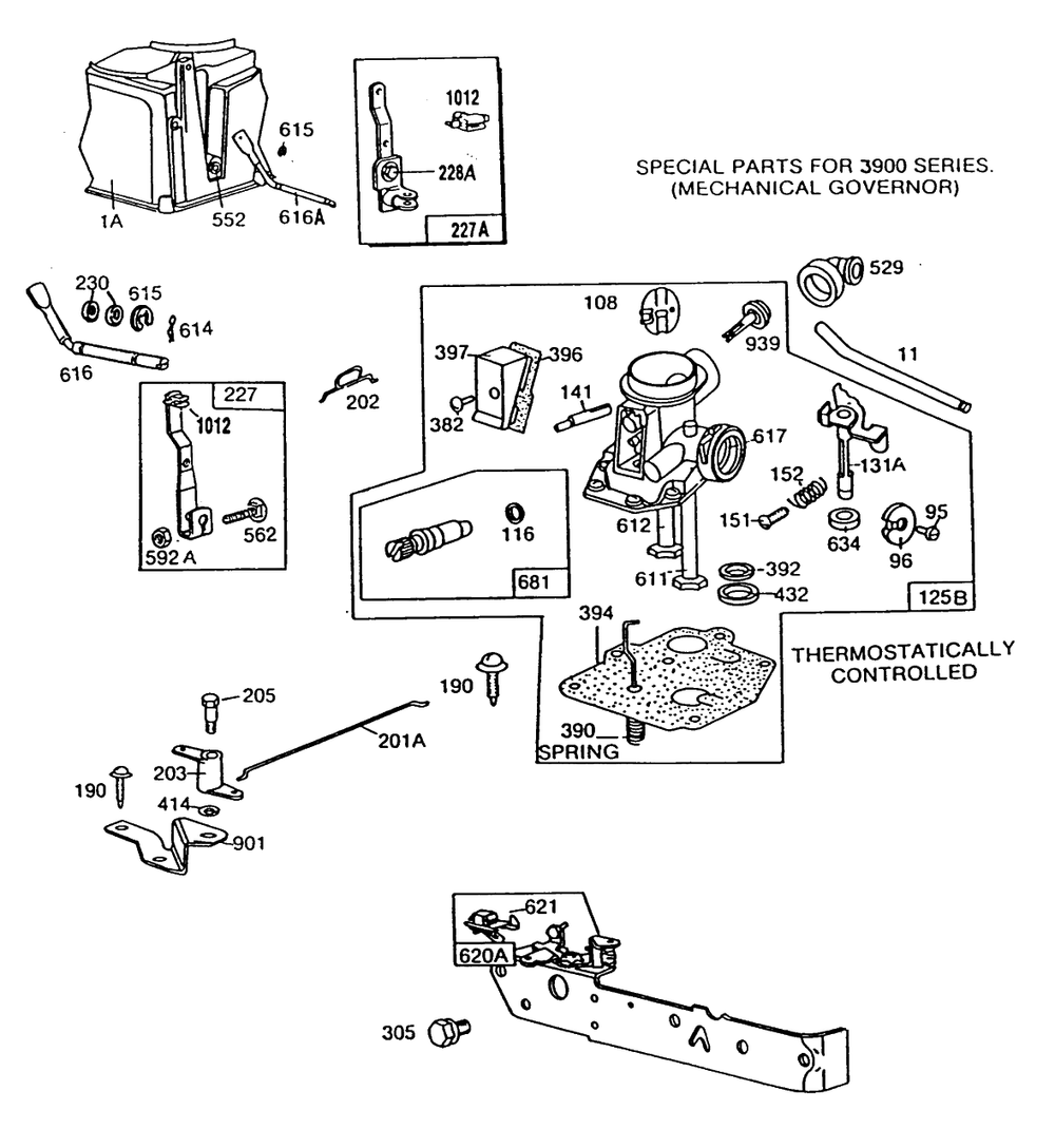 Carburetor Assembly Controls Diagram and Parts List for 110902-1189-XX  Briggs and Stratton Engine